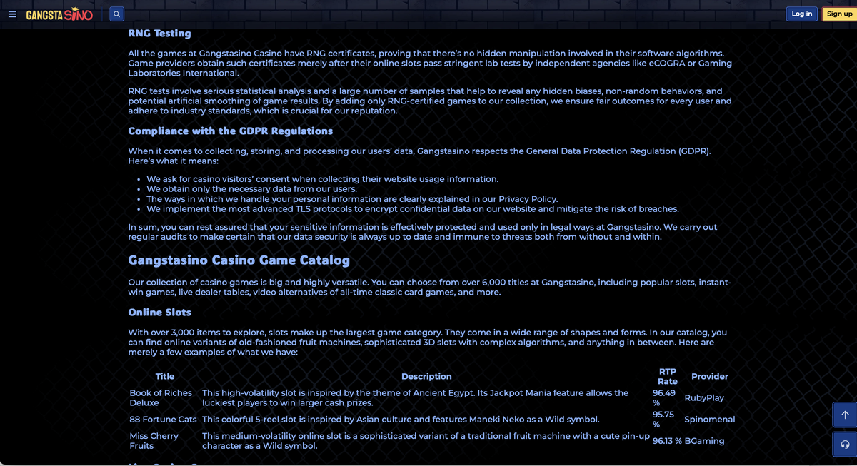 Gangstasino games and slots lobby