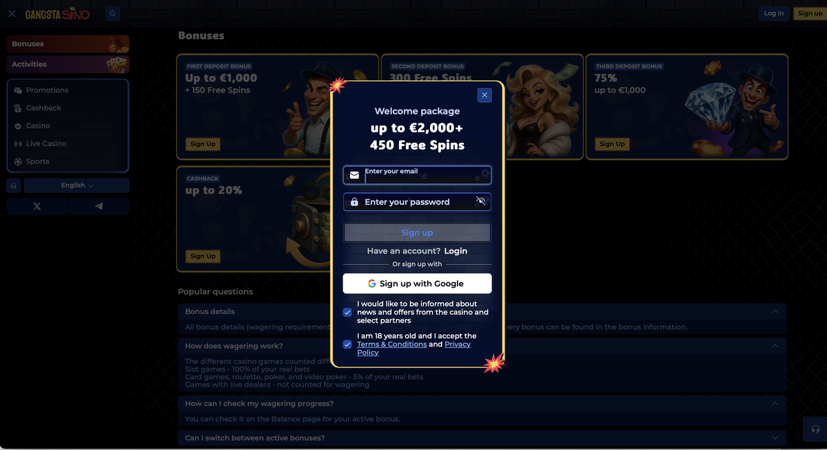 Gangstasino Registration and Login Process