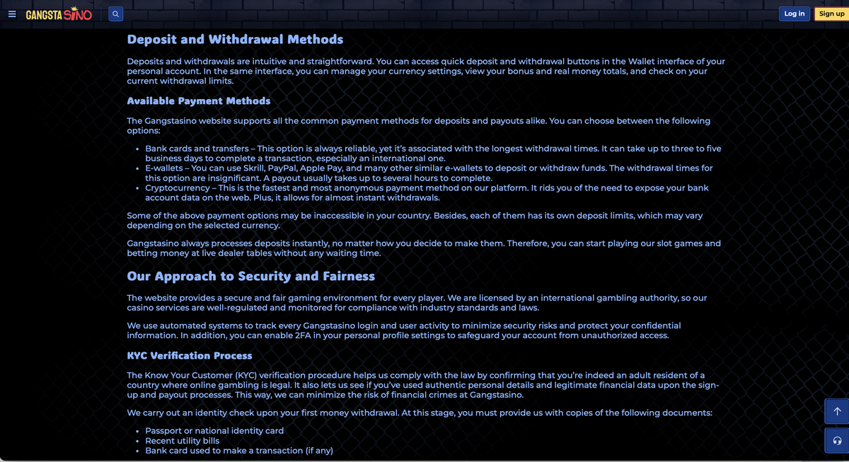 Gangstasino deposit and withdrawal methods